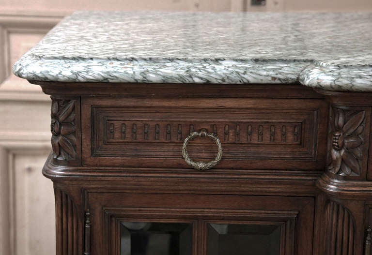 Antique French Louis XVI Marble Top Walnut Buffet