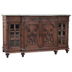 Antique French Louis XVI Marble Top Walnut Buffet