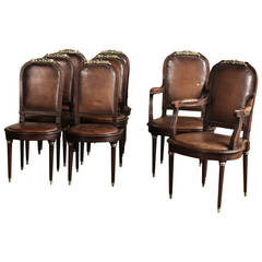 19th Century French Set Of 8 Mahogany Dining Chairs with Ormolu, 2 Armchairs 