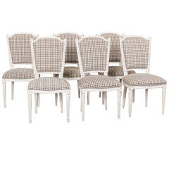 Set of Six French Painted Louis XVI Style Dining Chairs