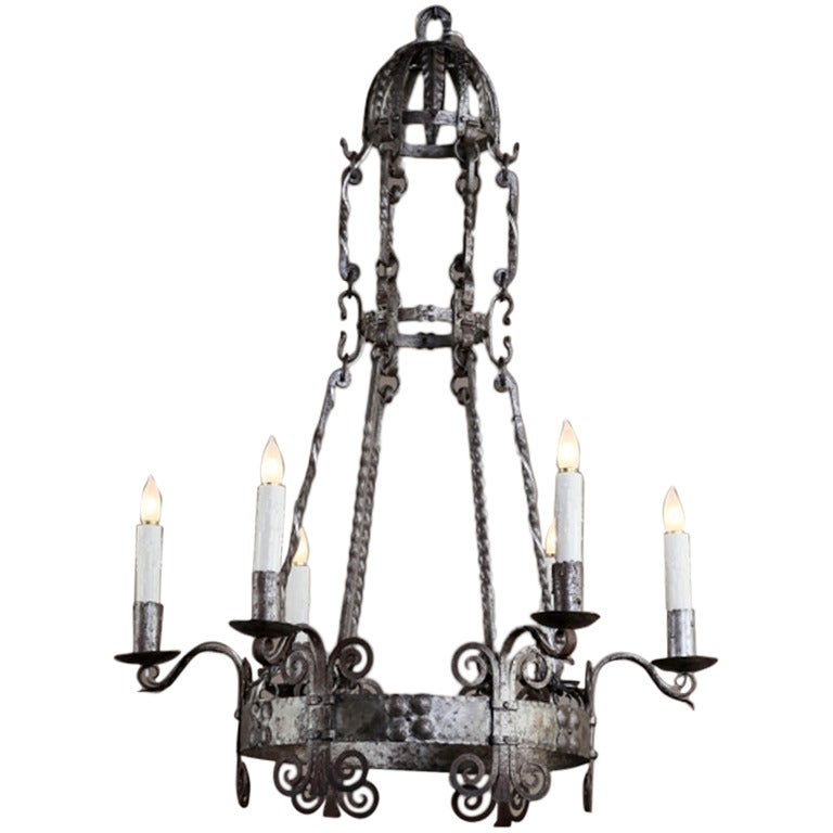 Vintage Country French Wrought Iron Chandelier