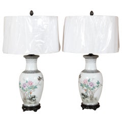 Pair Antique Chinese Vase Table Lamps