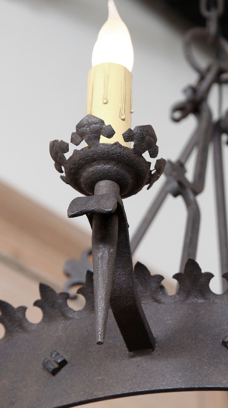 20th Century Vintage Gothic Wrought Iron Chandelier