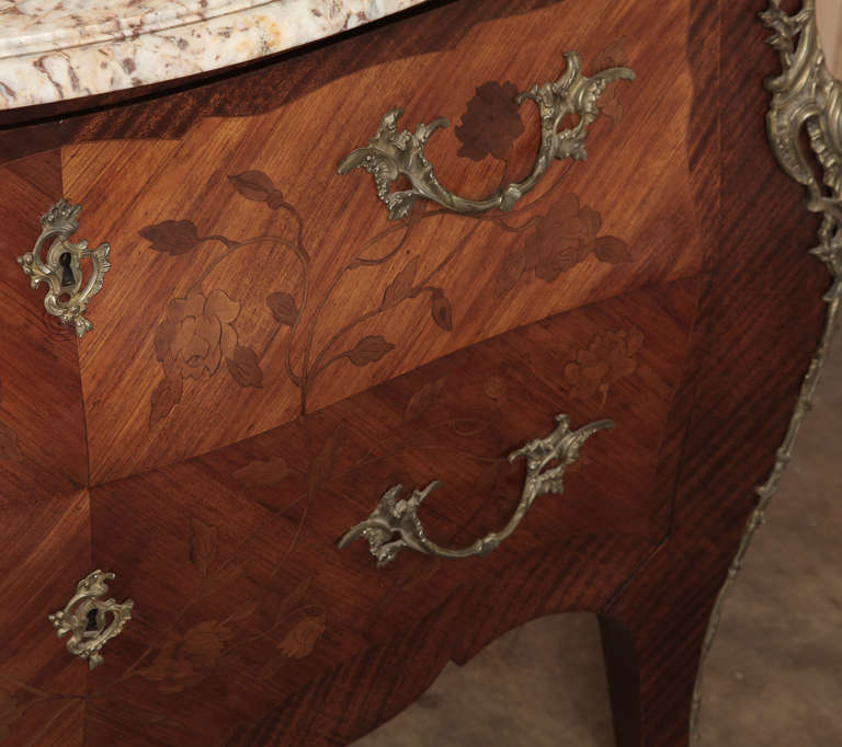 Antique French Louis XV Bombe Marble Top Commode In Excellent Condition In Dallas, TX