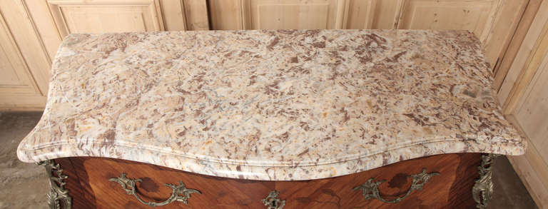 Antique French Louis XV Bombe Marble Top Commode 2
