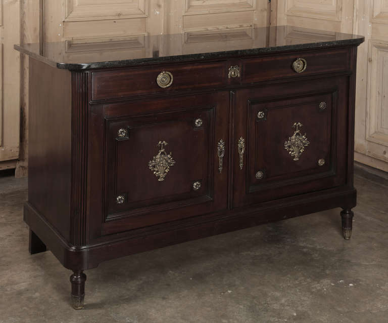 Antique Louis XVI Marble Top Walnut Buffet