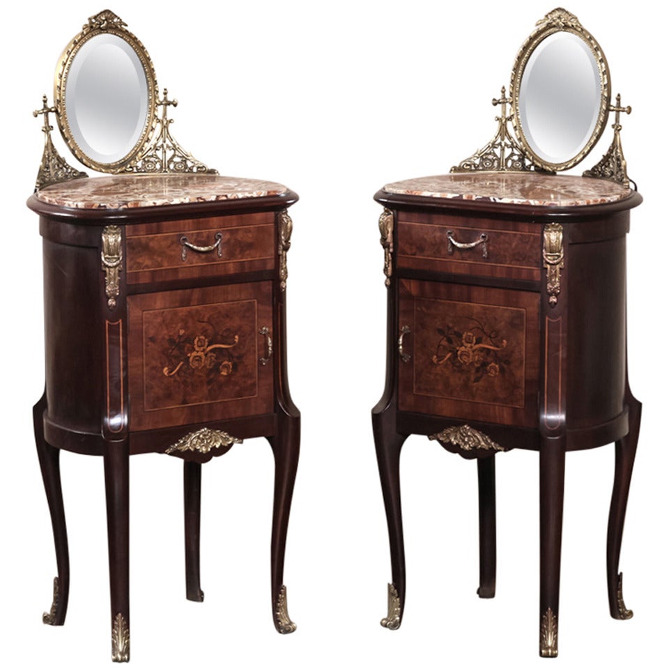French 19th Century Rosewood Pair of Louis XVI Marquetry Nightstands