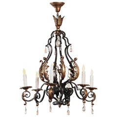 Country French Painted Wrought Iron Chandelier with Crystals