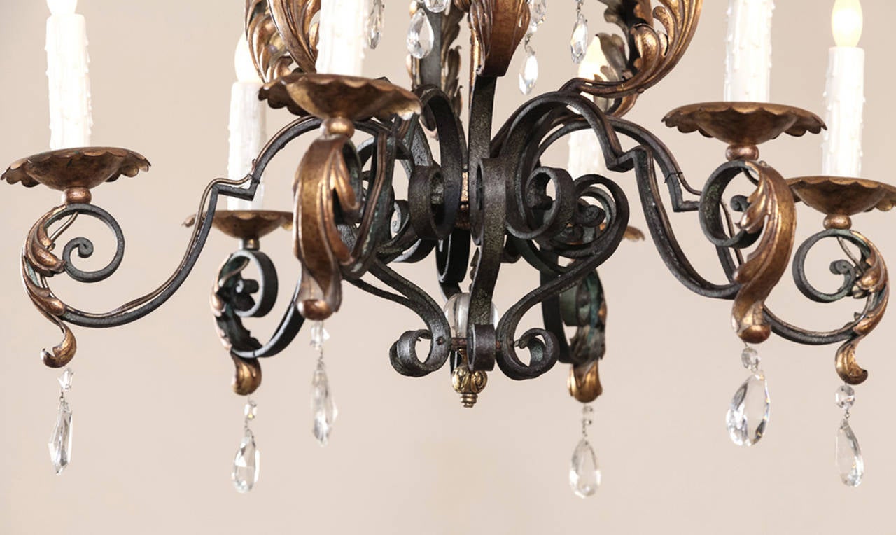 Country French Painted Wrought Iron Chandelier with Crystals 1