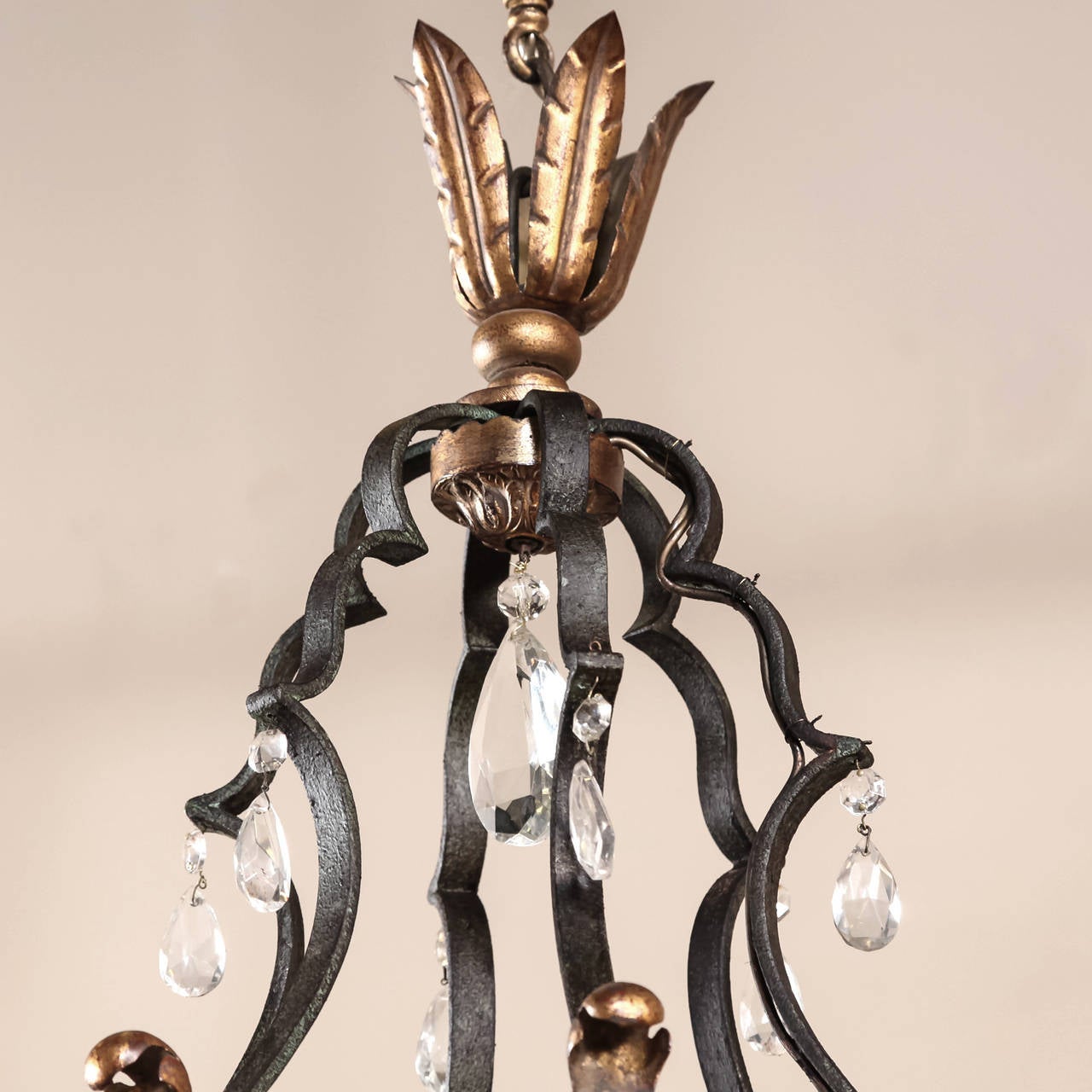 Early 20th Century Country French Painted Wrought Iron Chandelier with Crystals