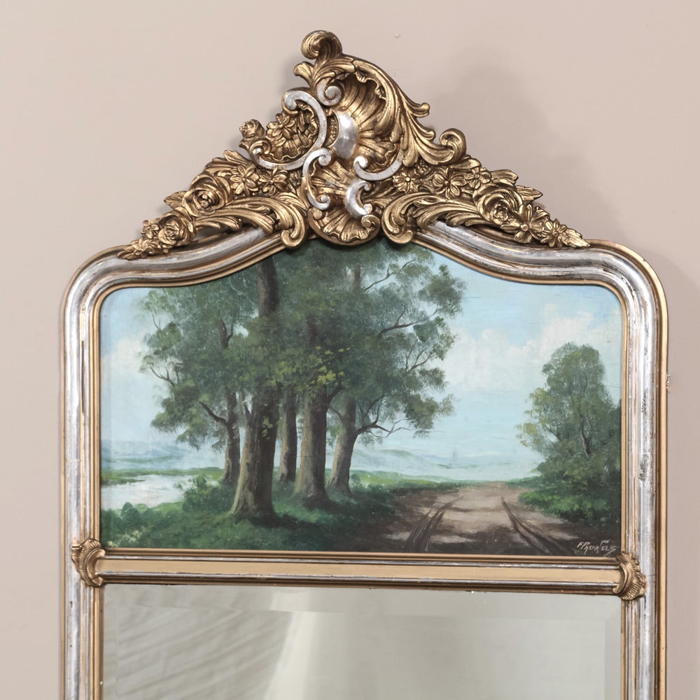Beveled French 19th Century Louis XV Silver and Gold-Leaf Trumeau