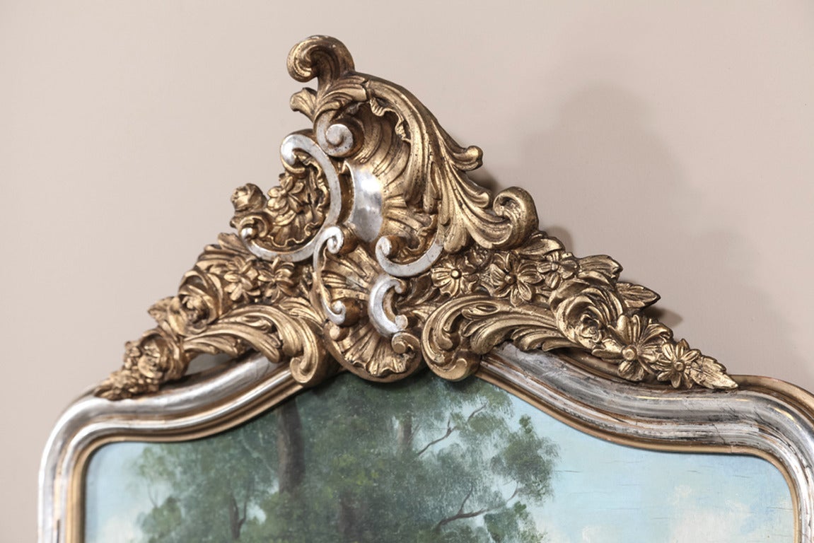 French 19th Century Louis XV Silver and Gold-Leaf Trumeau In Excellent Condition In Dallas, TX