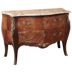 Antique French Louis XV Bombe Marble Top Commode
