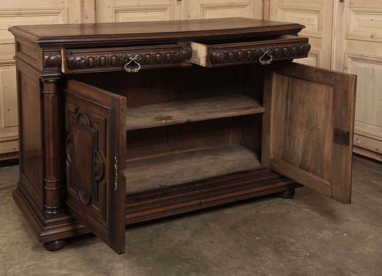 Antique French Henri II Walnut Buffet. 
Circa 1880s. 
Measures 39.5H x 55.5W x 23D.