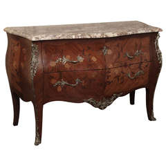 Antique French Louis XV Bombe Marble Top Commode