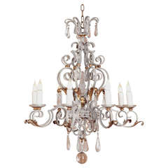 Antique Provincial Wrought Iron & Crystal Chandelier