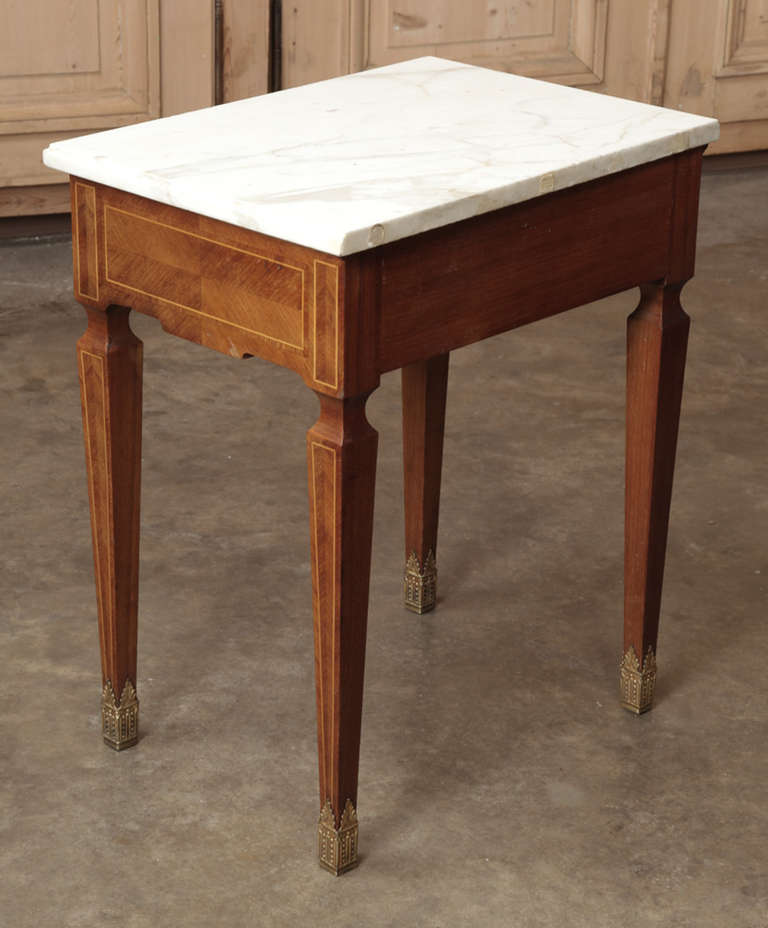 20th Century Pair of Antique French Marquetry Marble Top Nightstands