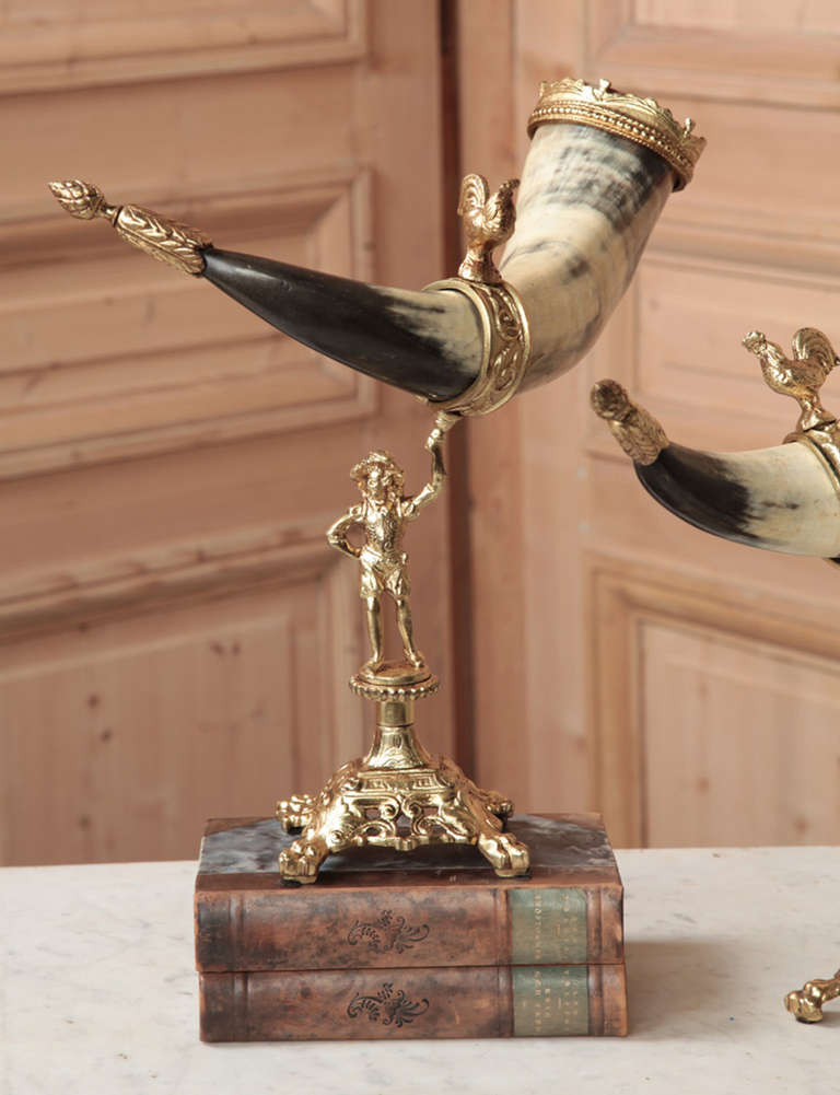 19th Century Pair Antique Trophy Horns