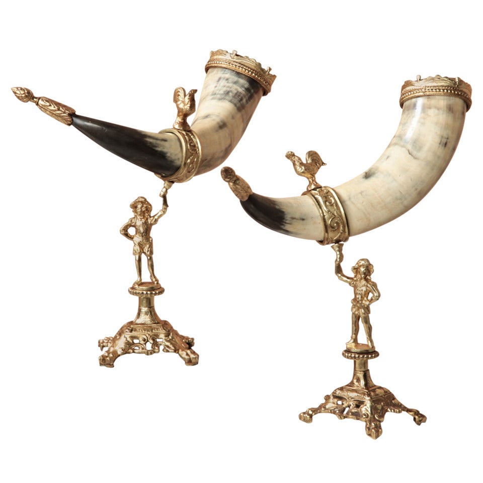 Pair Antique Trophy Horns