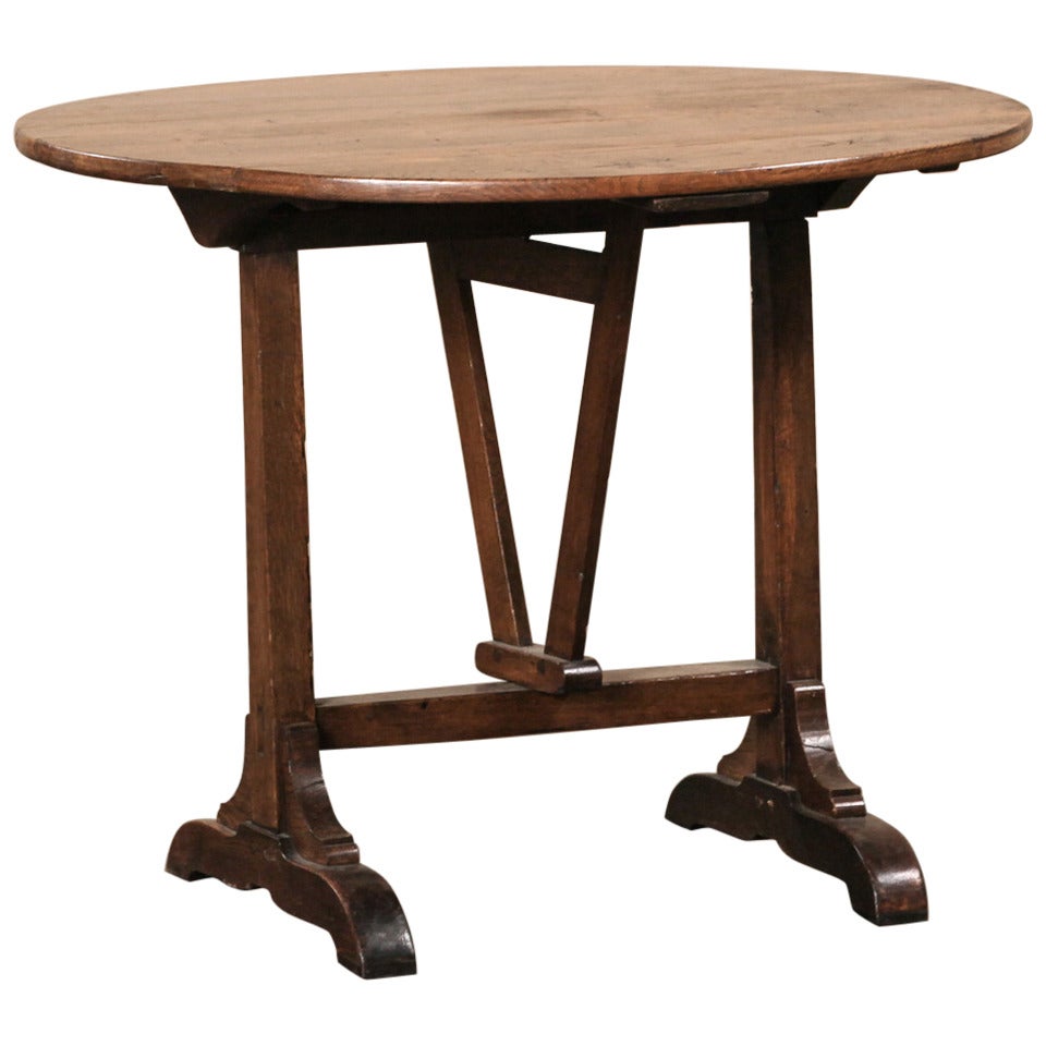 19th Century Country French Rustic Oak Tilt-Top Wine Tasting Table