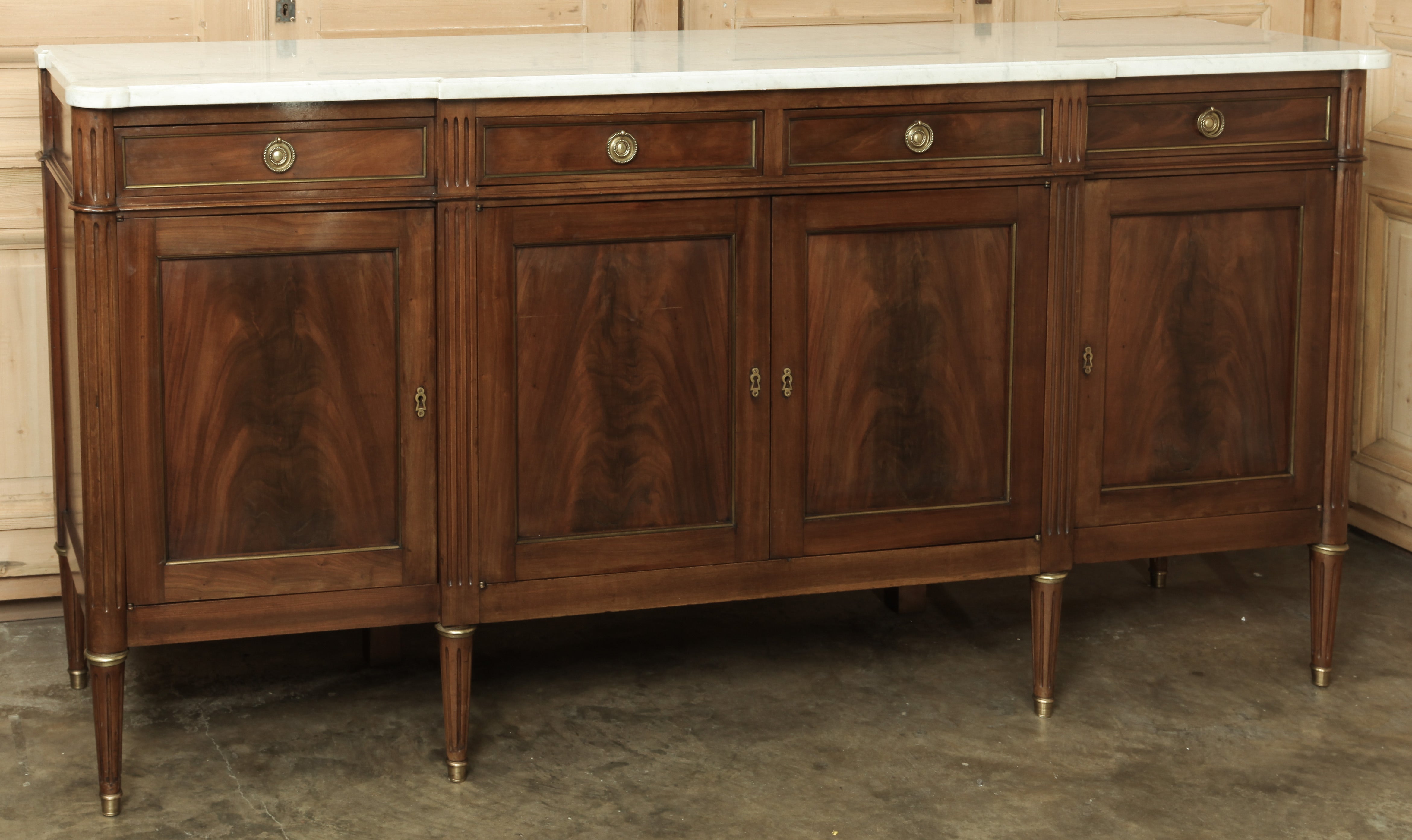 Antique Directoire Style Marble Top Mahogany Buffet