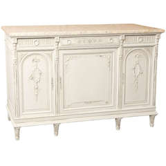 Antique French Louis XVI Marble Top Painted Buffet