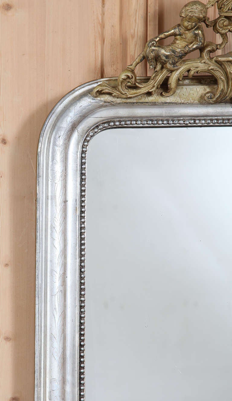 Antique French Louis Philippe Silvered & Gold Mirror In Excellent Condition In Dallas, TX
