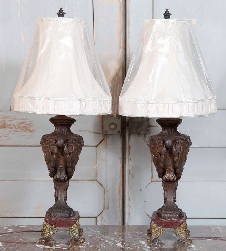 Pair Antique French Mantel Urn Table Lamps 4