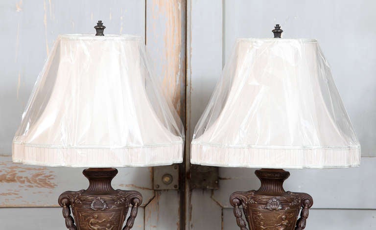Pair Antique French Mantel Urn Table Lamps In Excellent Condition In Dallas, TX