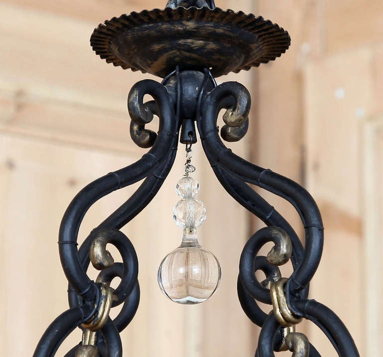 Vintage French Wrought Iron & Crystal Chandelier In Excellent Condition In Dallas, TX