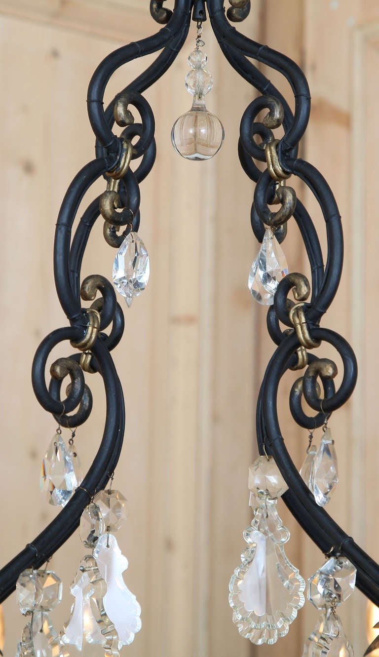 Vintage French Wrought Iron and Crystal Chandelier at 1stDibs