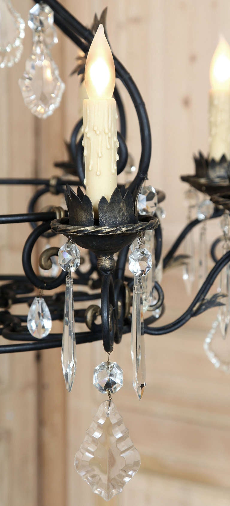 Vintage French Wrought Iron & Crystal Chandelier 1