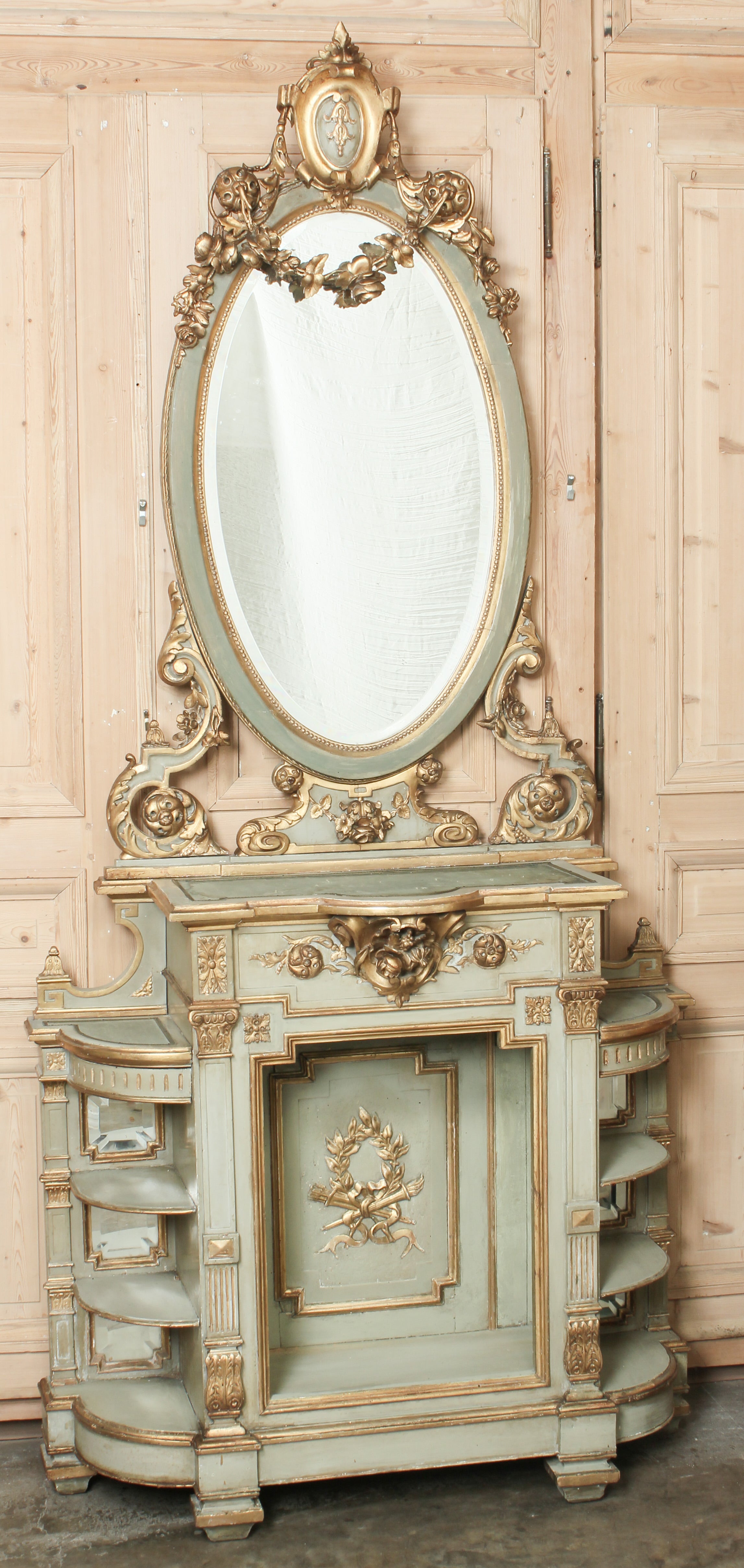 Antique Italian Baroque Cabinet Console with Mirror