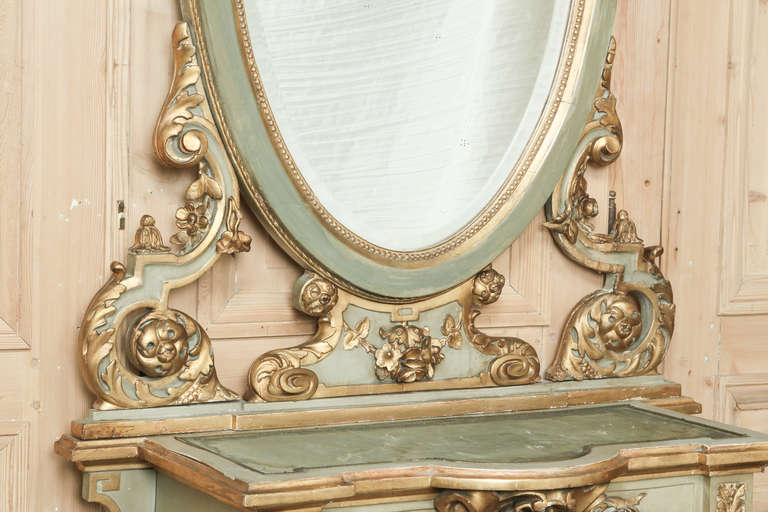 19th Century Antique Italian Baroque Cabinet Console with Mirror