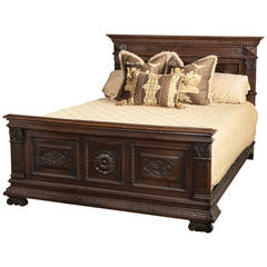 Antique Italian Walnut Neoclassical Queen Bed