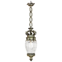 Vintage Glass & Bronze Lantern Chandelier
