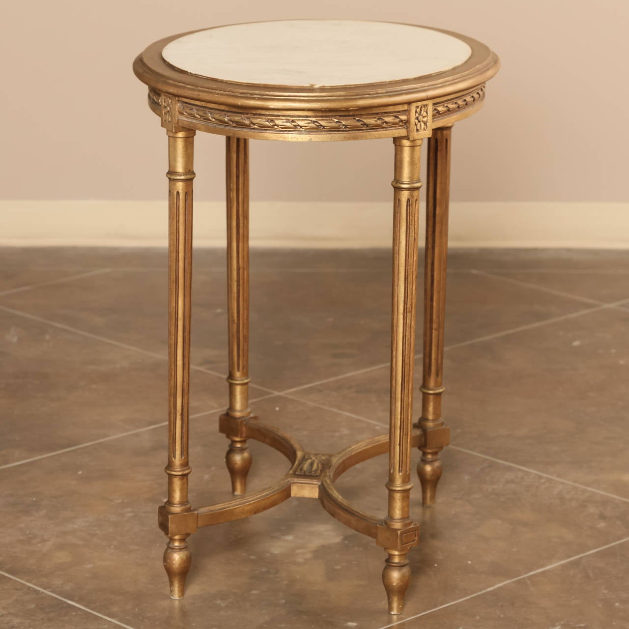 French Antique Louis XVI Giltwood Marble-Top Table