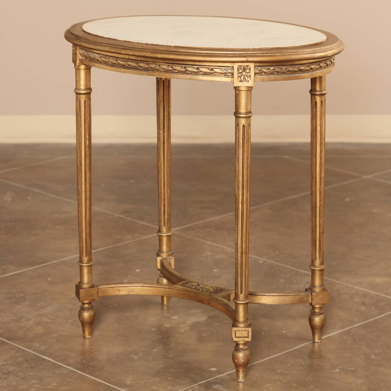 Antique Louis XVI Giltwood Marble-Top Table In Excellent Condition In Dallas, TX