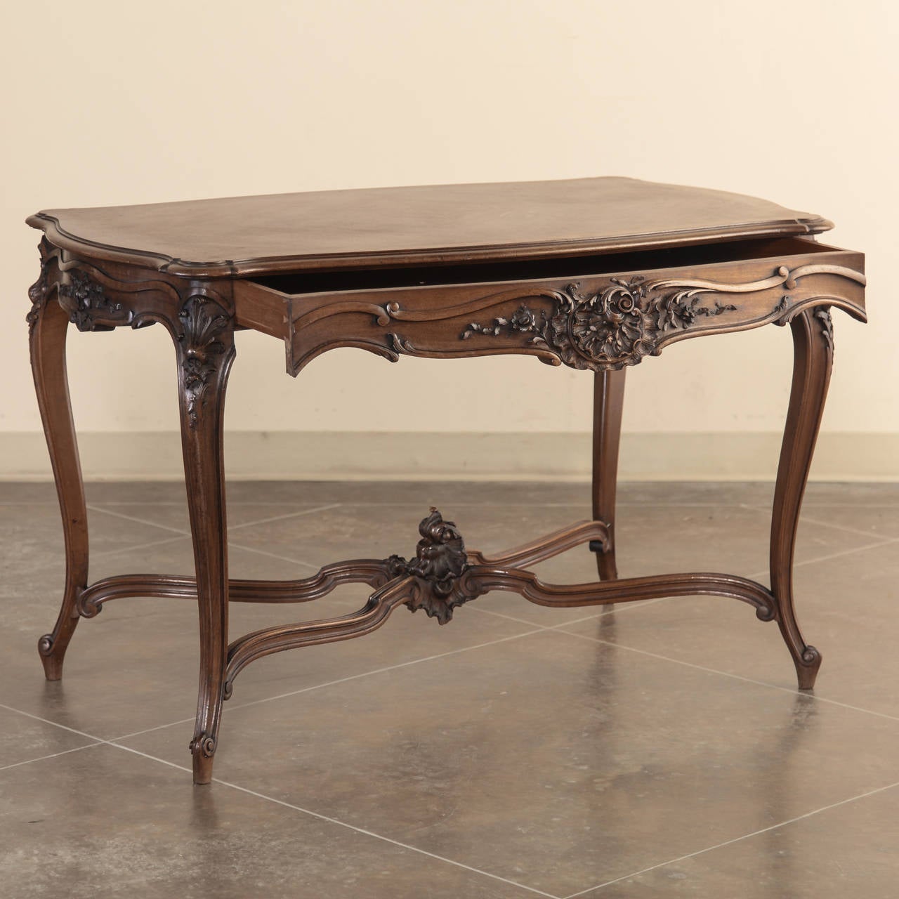 Late 19th Century Antique French Louis XV Walnut Writing Table