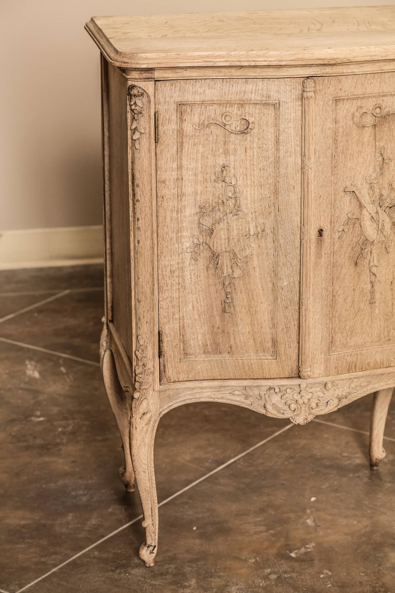 Carved French Neoclassical Transitional Stripped Confiturier (Cabinet) in Oak