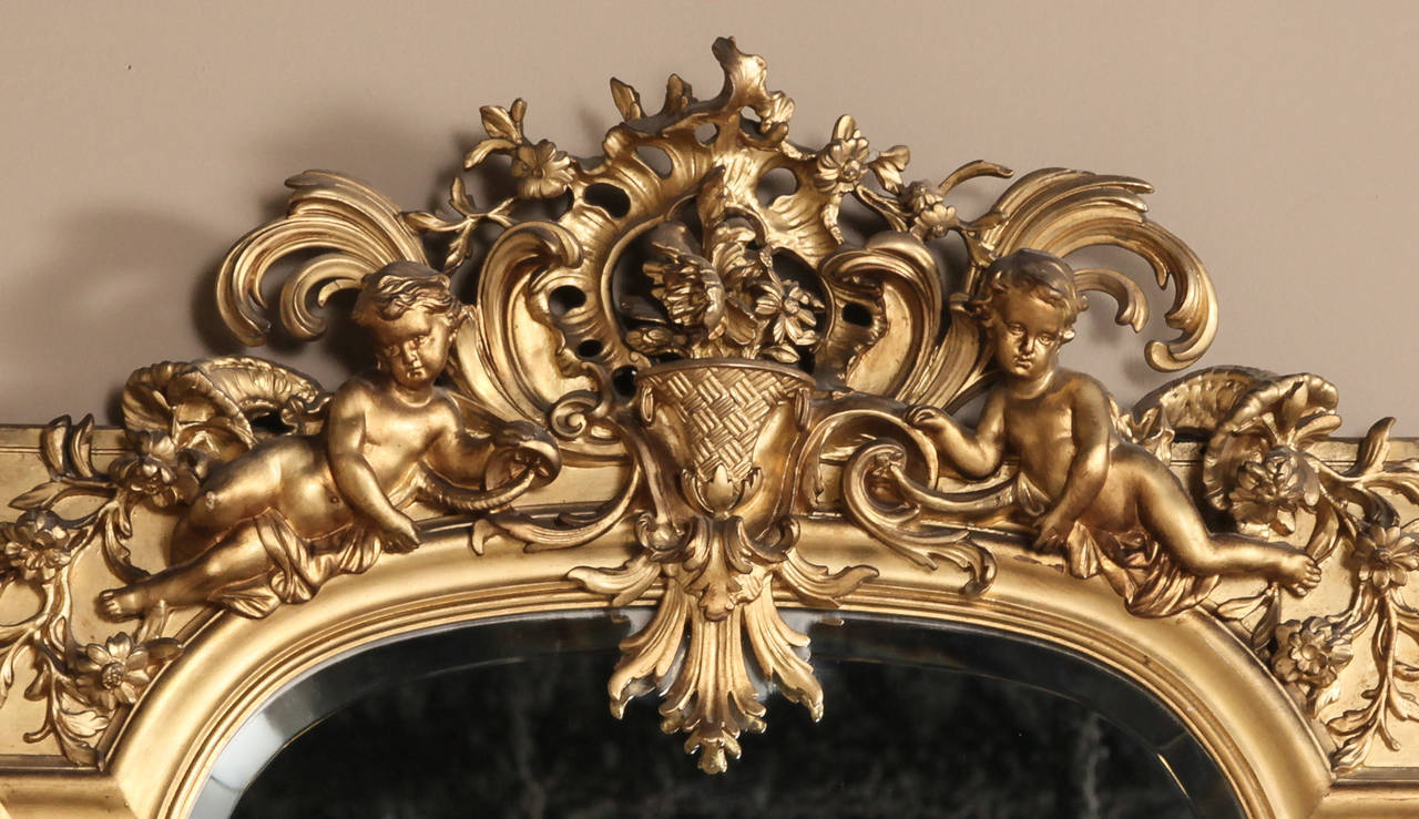 Beveled Grand 19th Century Napoleon III Period French Gilded Baroque Mirror 