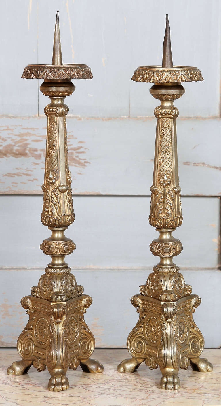 Pair Antique Renaissance Bronze Candlesticks at 1stDibs