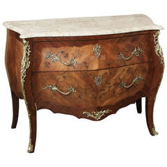 Vintage French Bombe Marquetry Marble Top Commode