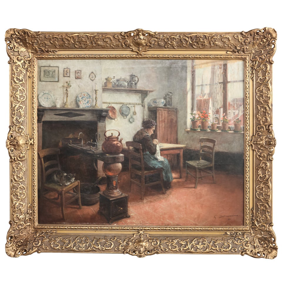 Framed Oil Painting on Canvas by G. Borremans, circa 1911