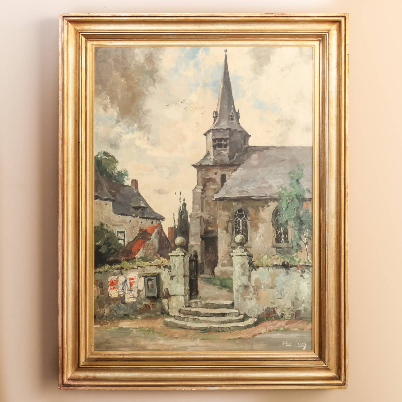 Hand-Painted Framed Oil Painting on Canvas by Julien Celos, (Belgium, 1884–1953)