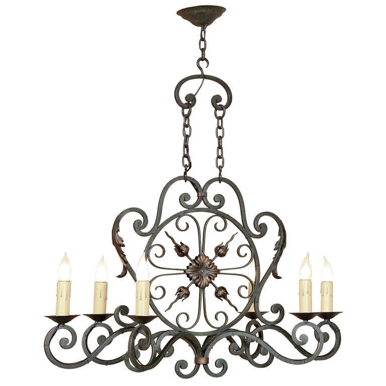 Antique Country French Wrought Iron Chandelier 5