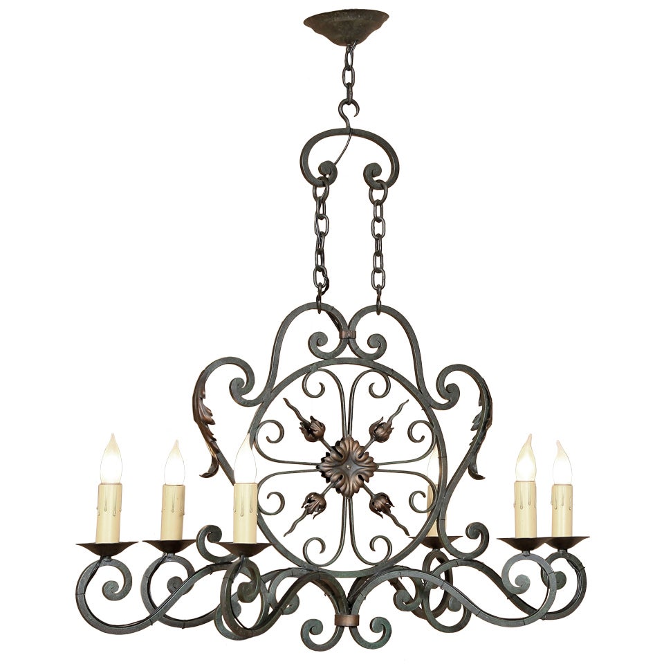 Antique Country French Wrought Iron Chandelier