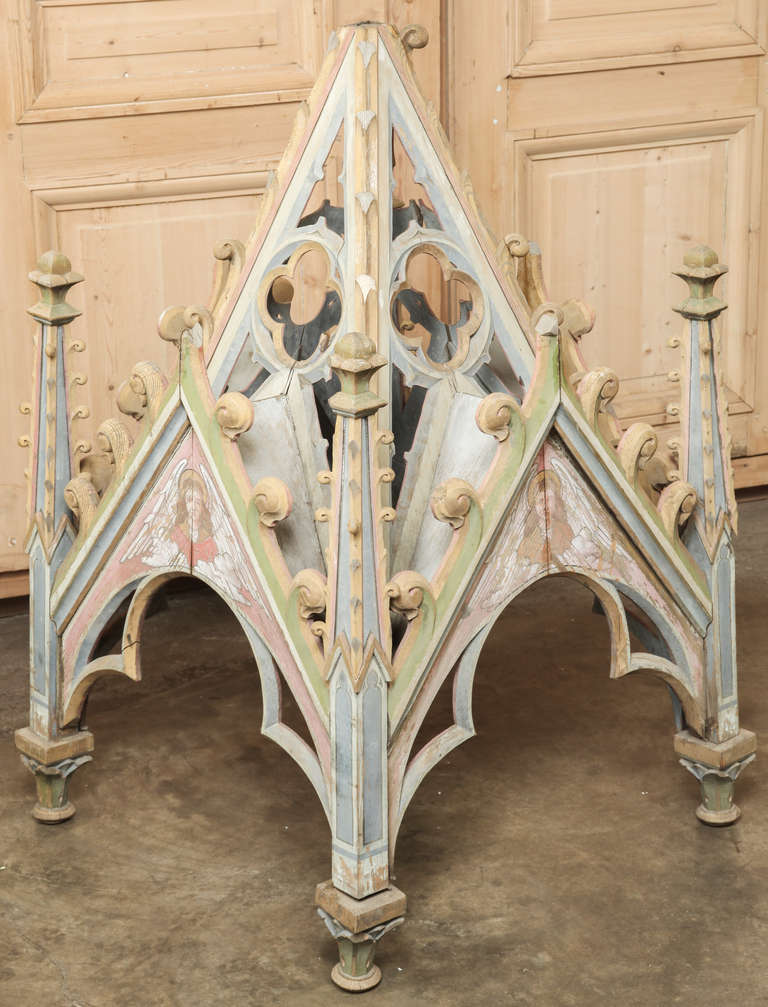 Antique French Gothic Painted Shrine Canopy 1