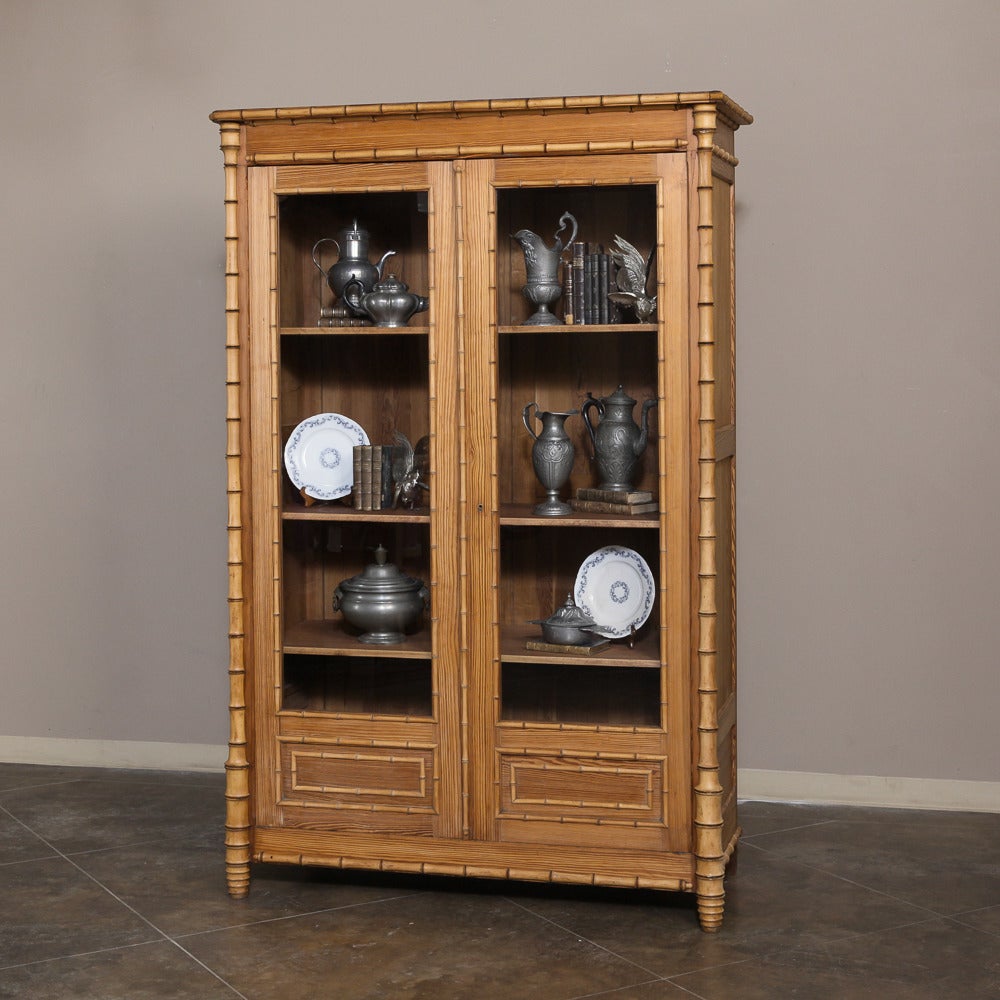19th Century French Pine Faux Bamboo Bookcase
