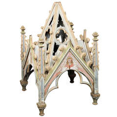 Antique French Gothic Painted Shrine Canopy
